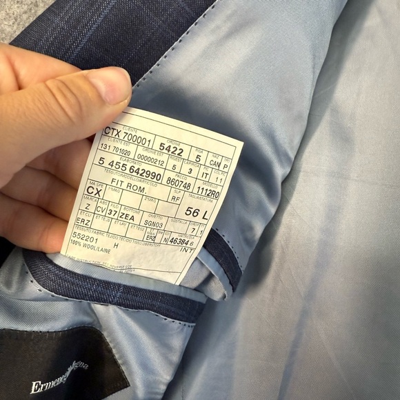 Ermenegildo Zegna Men's Navy Plaid Wool Suit Jacket Blazer 56L - Picture 8 of 11